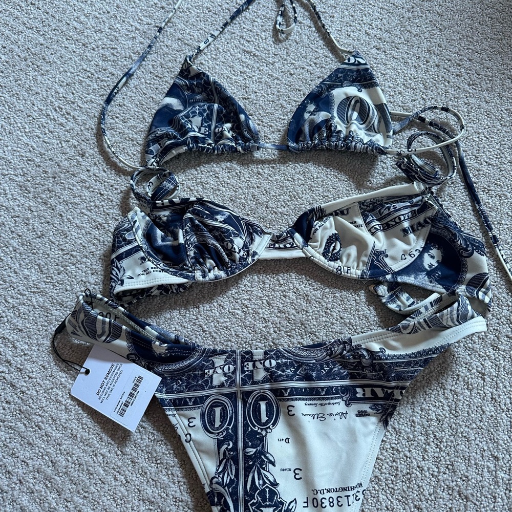 Miaou Black & White Dollar Print Triangle Bikini
